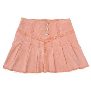 Y2K Mini Skirt Size L Micro Cord Peach POL Midnight Lunch Pleated Frayed Hem NWT